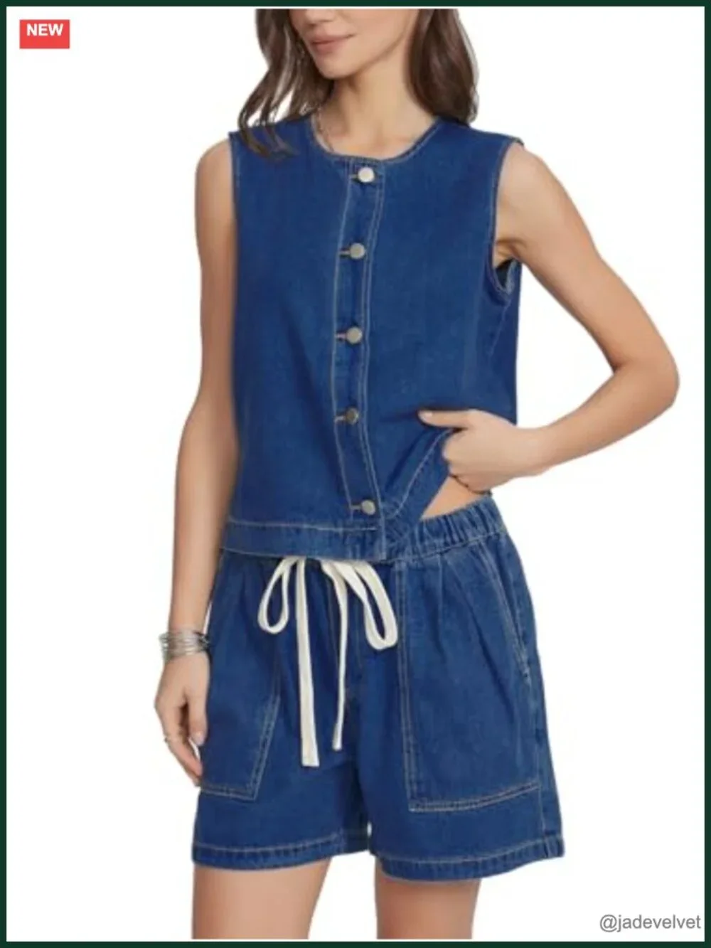 Sleeveless Denim Vest with Elastic Waist Baggy Jean Shorts Matching Set